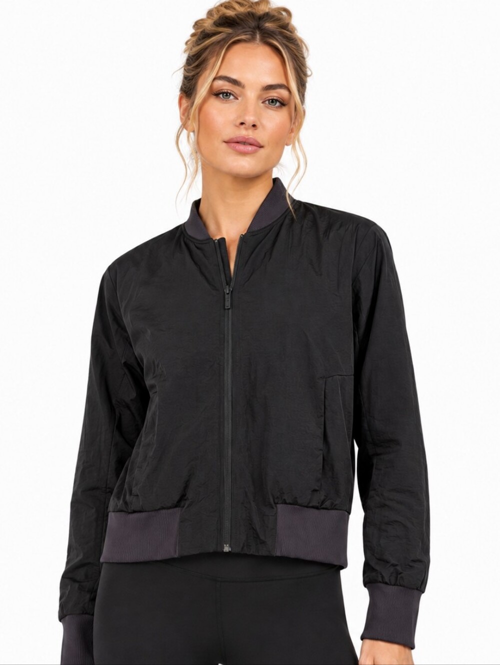 Lululemon Non-Stop Bomber Jacket Black/Charcoal Reversible Insulated Size 6 EUC